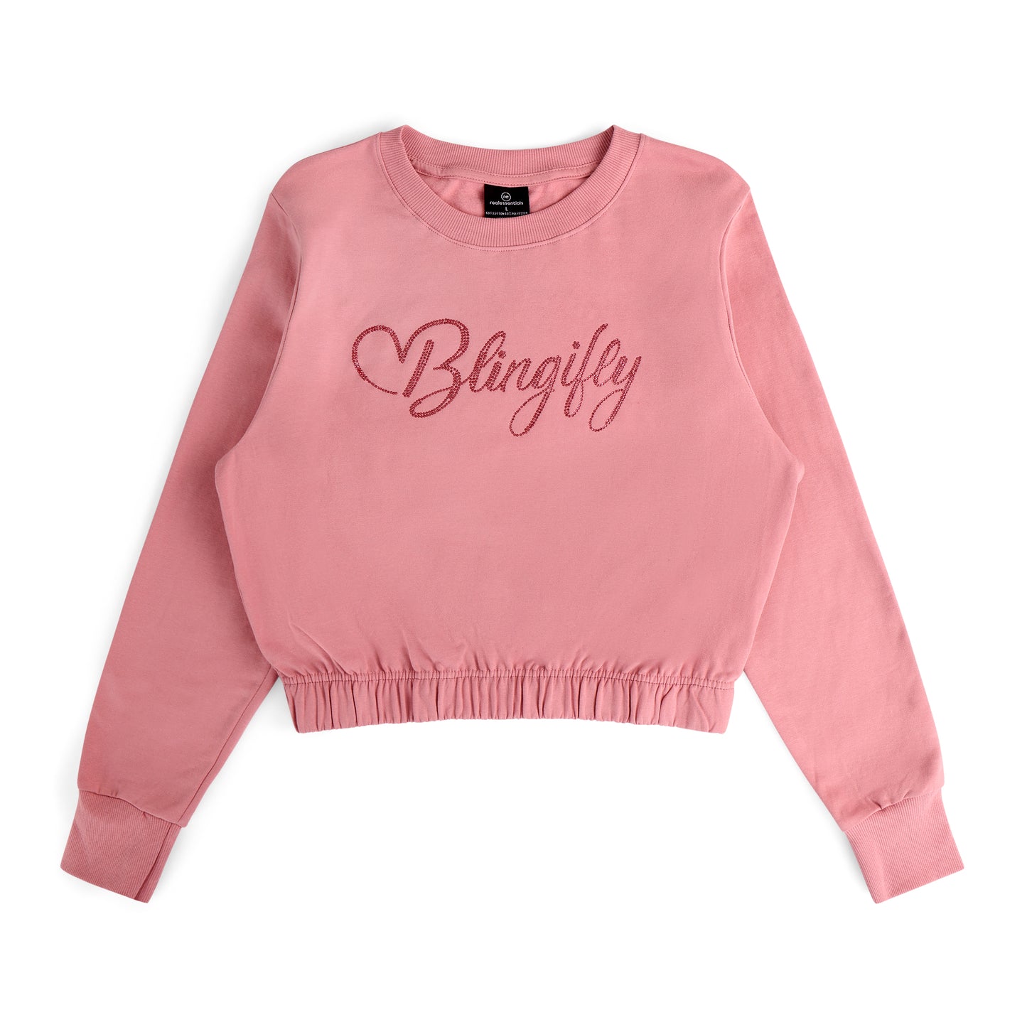 Crop Sweatshirt Pink w/Pink Rhinestones