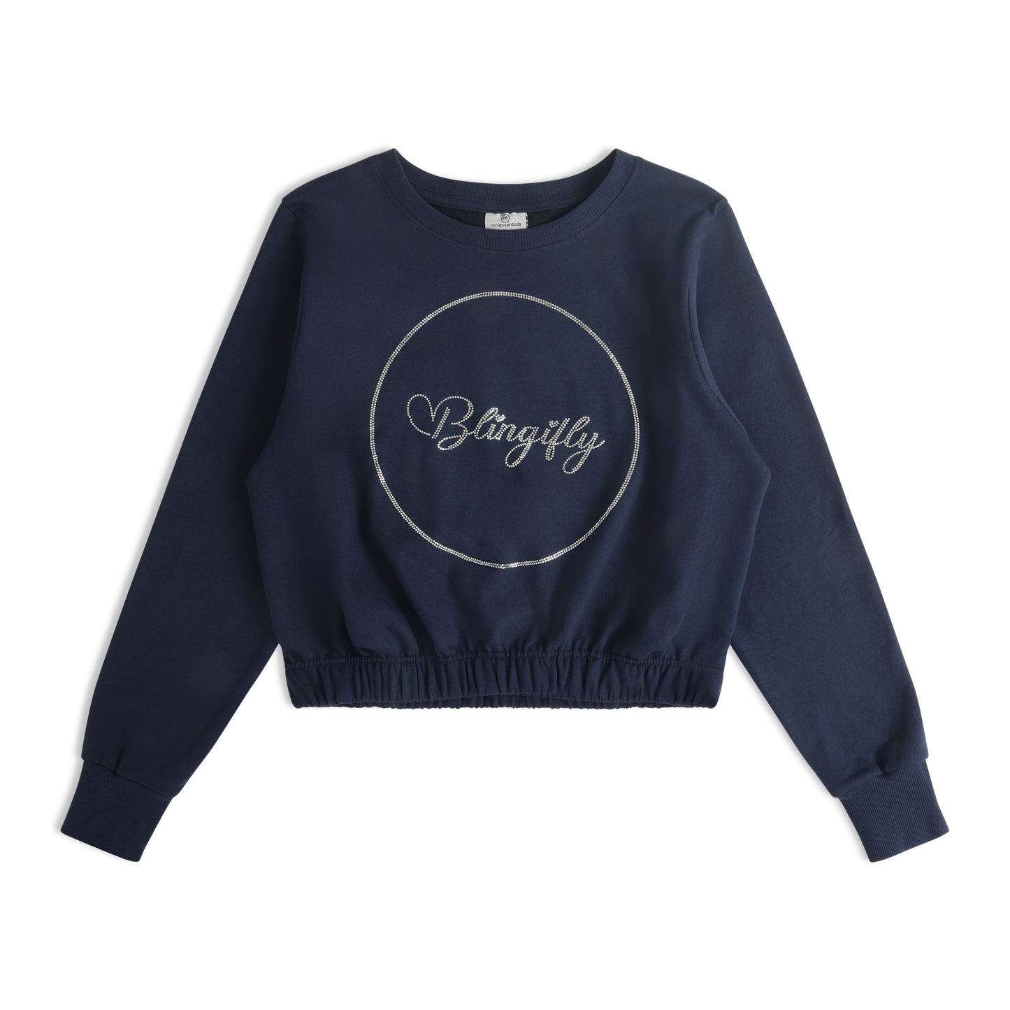 Crop Sweatshirt Navy Rhinestone