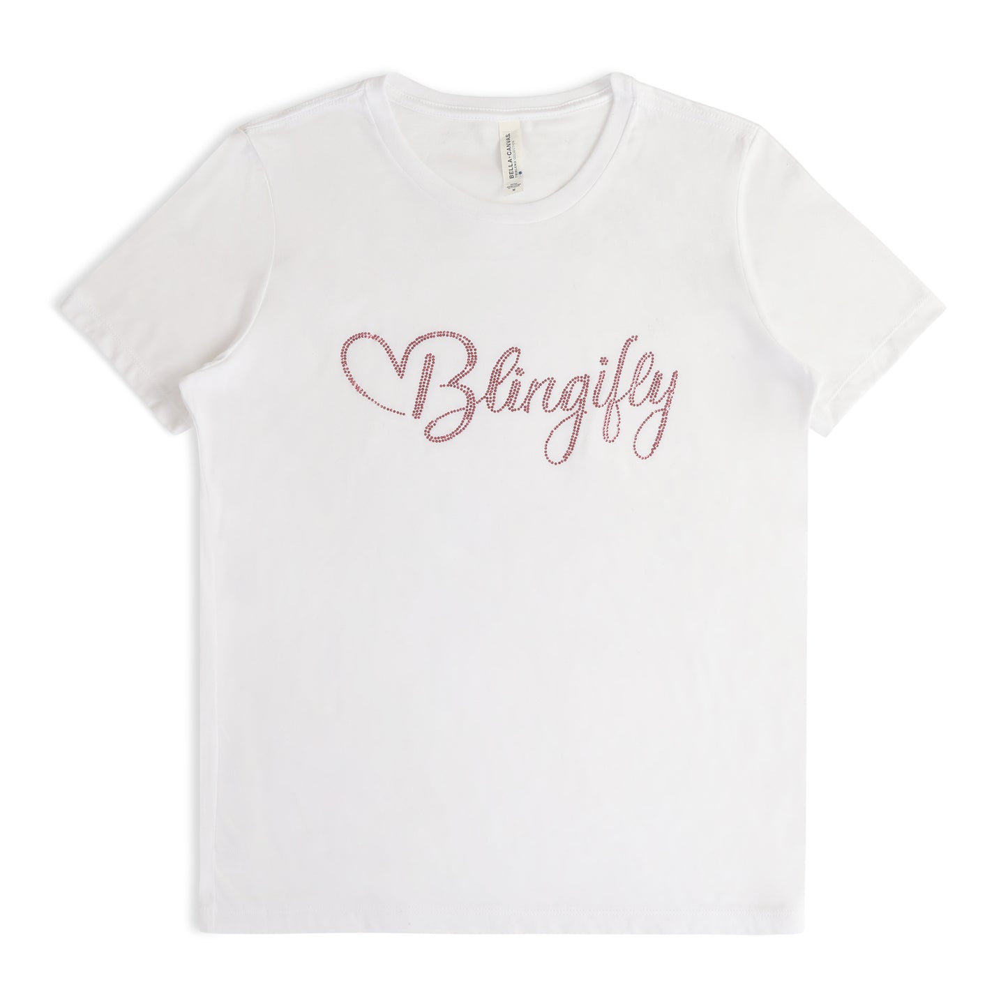 Blingifly Classic Bling White Tee with Pink Rhinstones Logo
