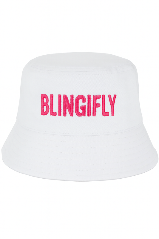 Blingifly White hat with Hot pink Logo